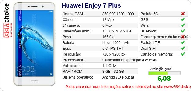 Huawei Enjoy 7 Plus Especificações técnicas do telemóvel Huawei Enjoy 7 Plus Especificações técnicas do telemóvel