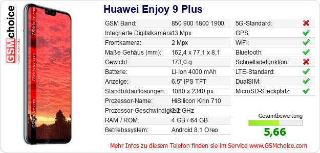 Huawei Enjoy 9 Plus technische Daten Huawei Enjoy 9 Plus technische Daten
