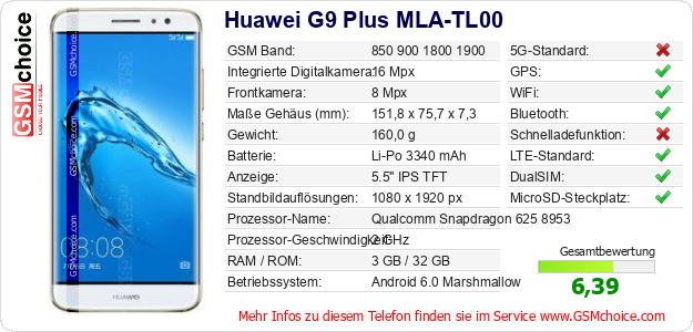 Huawei G9 Plus MLA-TL00 technische Daten Huawei G9 Plus MLA-TL00 technische Daten