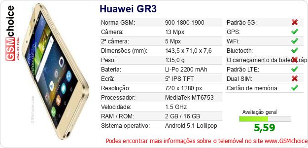 Huawei GR3 Especificações técnicas do telemóvel Huawei GR3 Especificações técnicas do telemóvel