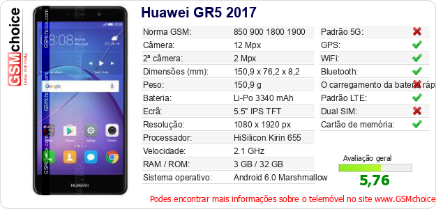 Huawei GR5 2017 Especificações técnicas do telemóvel Huawei GR5 2017 Especificações técnicas do telemóvel