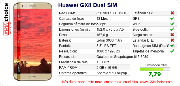 Huawei GX8 Dual SIM Datos técnicos del móvil Huawei GX8 Dual SIM Datos técnicos del móvil