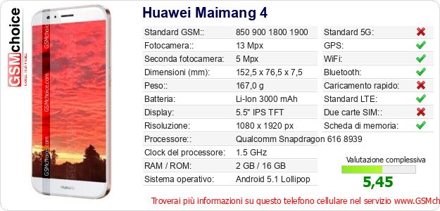 Huawei Maimang 4 Dati tecnici di telefono cellulare Huawei Maimang 4 Dati tecnici di telefono cellulare