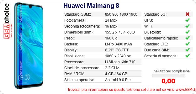 Huawei Maimang 8 Dati tecnici di telefono cellulare Huawei Maimang 8 Dati tecnici di telefono cellulare