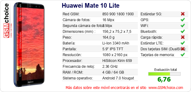 Huawei Mate 10 Lite Datos técnicos del móvil Huawei Mate 10 Lite Datos técnicos del móvil