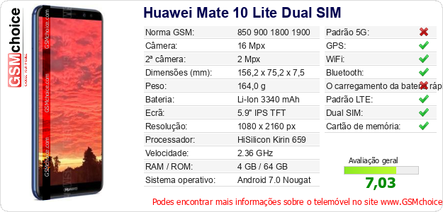 Huawei Mate 10 Lite Dual SIM Especificações técnicas do telemóvel Huawei Mate 10 Lite Dual SIM Especificações técnicas do telemóvel