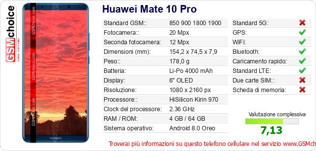 Huawei Mate 10 Pro Dati tecnici di telefono cellulare Huawei Mate 10 Pro Dati tecnici di telefono cellulare