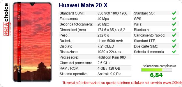 Huawei Mate 20 X Dati tecnici di telefono cellulare Huawei Mate 20 X Dati tecnici di telefono cellulare