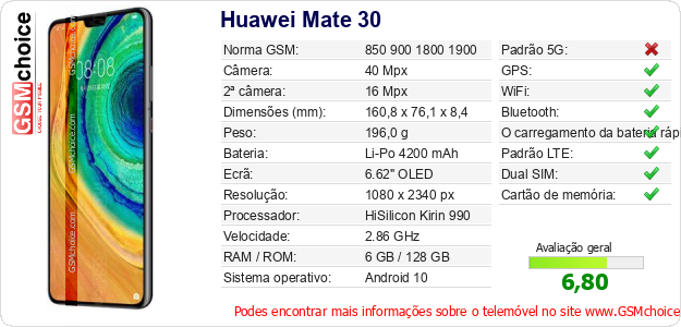 Huawei Mate 30 Especificações técnicas do telemóvel 