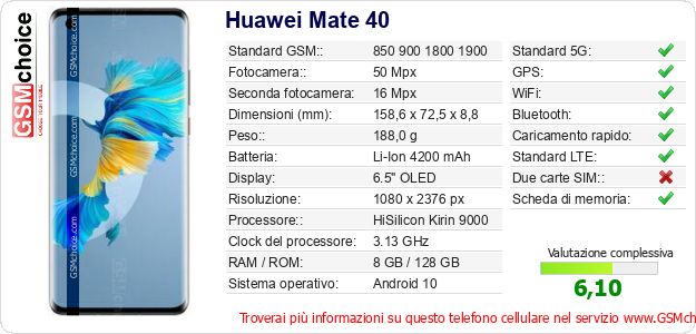 Huawei Mate 40 Dati tecnici di telefono cellulare 