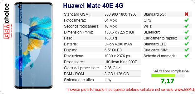 Huawei Mate 40E 4G Dati tecnici di telefono cellulare Huawei Mate 40E 4G Dati tecnici di telefono cellulare