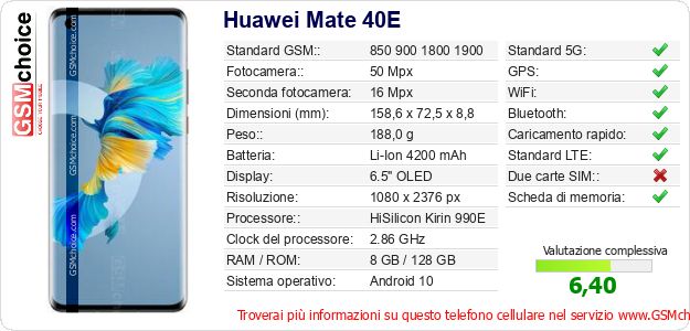 Huawei Mate 40E Dati tecnici di telefono cellulare 
