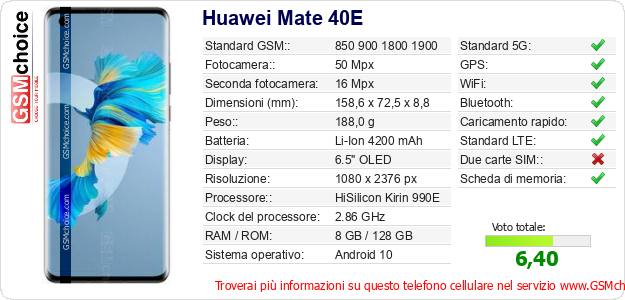 Huawei Mate 40E Dati tecnici di telefono cellulare Huawei Mate 40E Dati tecnici di telefono cellulare