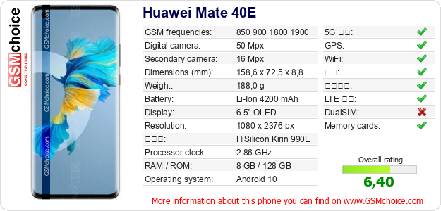 Huawei Mate 40E 手机技术数据