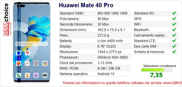 Huawei Mate 40 Pro Dati tecnici di telefono cellulare 