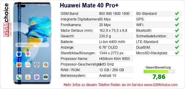 Huawei Mate 40 Pro+ technische Daten Huawei Mate 40 Pro+ technische Daten