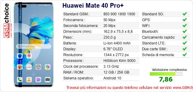 Huawei Mate 40 Pro+ Dati tecnici di telefono cellulare 