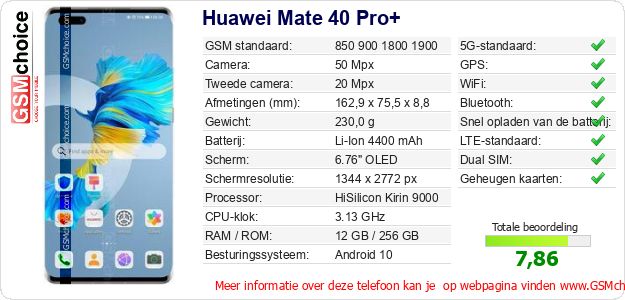 Huawei Mate 40 Pro+ Technische gegevens 