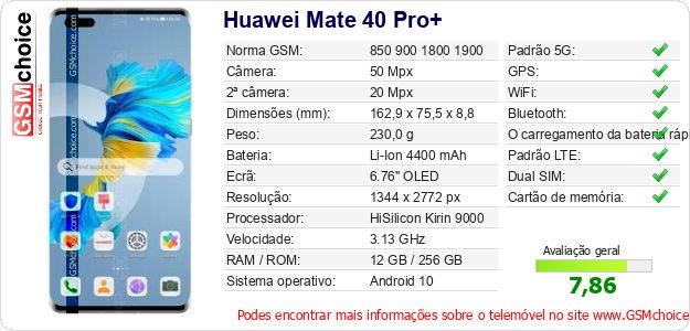 Huawei Mate 40 Pro+ Especificações técnicas do telemóvel 