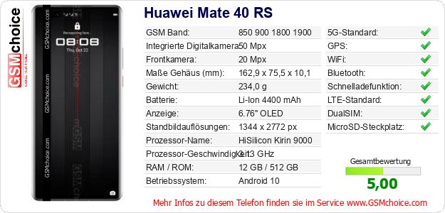 Huawei Mate 40 RS technische Daten Huawei Mate 40 RS technische Daten