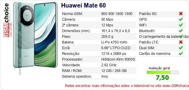 Huawei Mate 60 Especificações técnicas do telemóvel Huawei Mate 60 Especificações técnicas do telemóvel