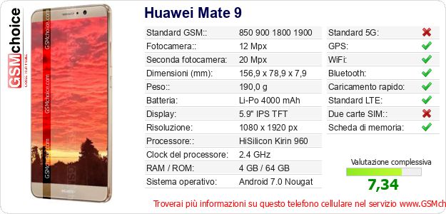 Huawei Mate 9 Dati tecnici di telefono cellulare 