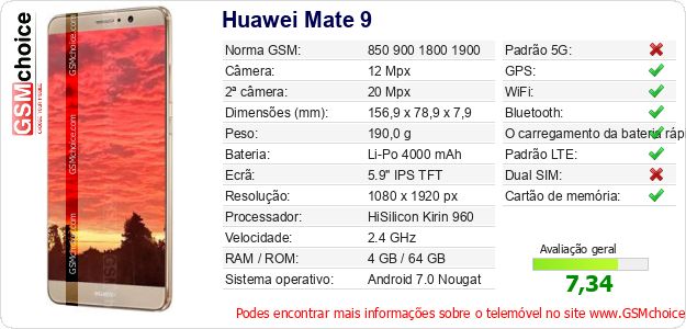 Huawei Mate 9 Especificações técnicas do telemóvel Huawei Mate 9 Especificações técnicas do telemóvel