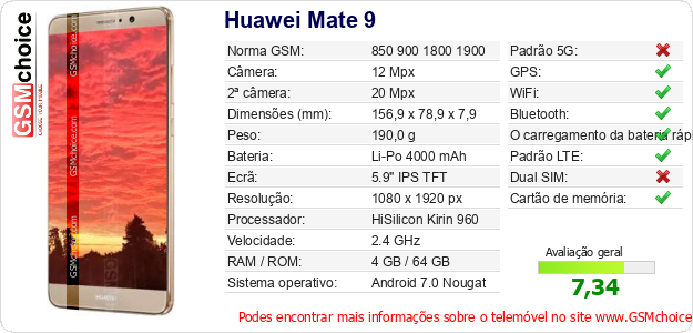 Huawei Mate 9 Especificações técnicas do telemóvel 