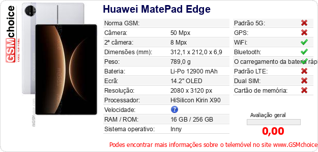 Huawei MatePad Edge Especificações técnicas do telemóvel Huawei MatePad Edge Especificações técnicas do telemóvel