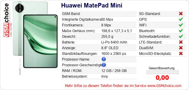 Huawei MatePad Mini technische Daten Huawei MatePad Mini technische Daten