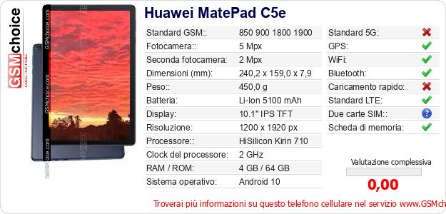 Huawei MatePad C5e Dati tecnici di telefono cellulare 