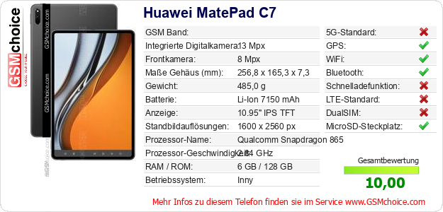 Huawei MatePad C7 technische Daten Huawei MatePad C7 technische Daten