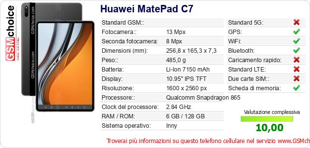 Huawei MatePad C7 Dati tecnici di telefono cellulare Huawei MatePad C7 Dati tecnici di telefono cellulare