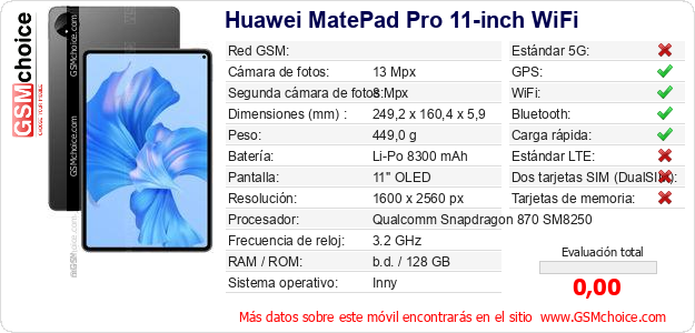 Huawei MatePad Pro 11-inch WiFi Datos técnicos del móvil 