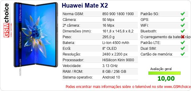Huawei Mate X2 Especificações técnicas do telemóvel Huawei Mate X2 Especificações técnicas do telemóvel