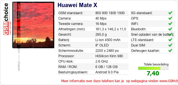 Huawei Mate X Technische gegevens 