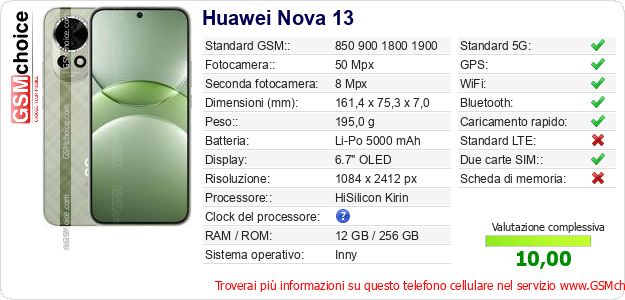 Huawei Nova 13 Dati tecnici di telefono cellulare 