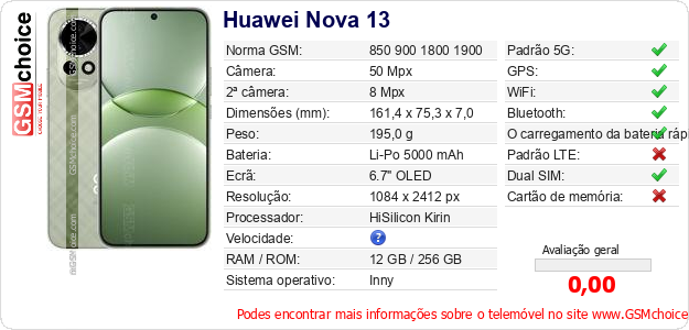 Huawei Nova 13 Especificações técnicas do telemóvel 