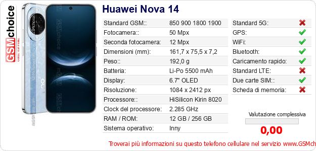 Huawei Nova 14 Dati tecnici di telefono cellulare Huawei Nova 14 Dati tecnici di telefono cellulare