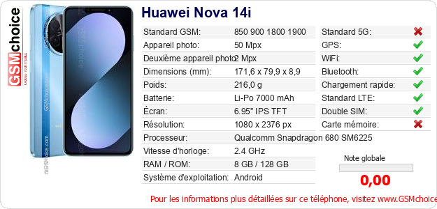 Huawei Nova 14i Fiche technique Huawei Nova 14i Fiche technique