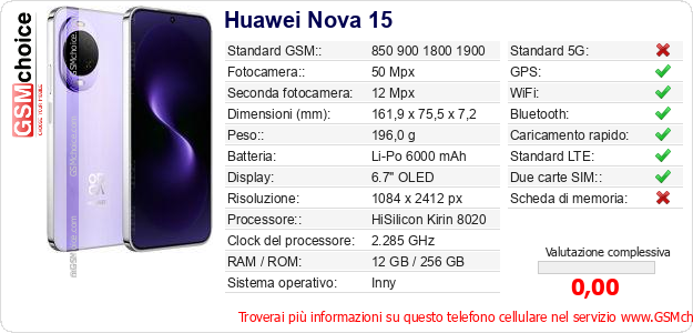 Huawei Nova 15 Dati tecnici di telefono cellulare 