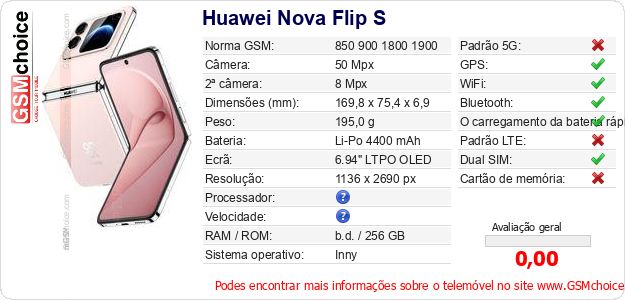 Huawei Nova Flip S Especificações técnicas do telemóvel  Huawei Nova Flip S Especificações técnicas do telemóvel