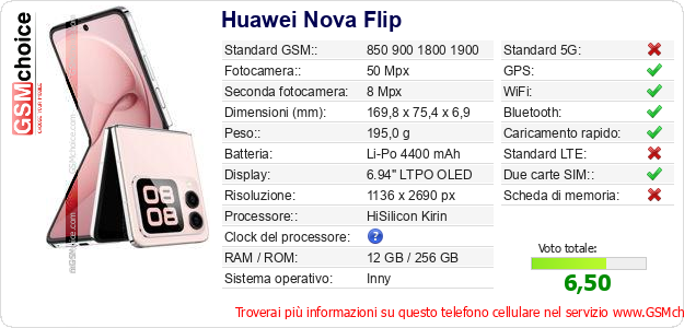 Huawei Nova Flip Dati tecnici di telefono cellulare Huawei Nova Flip Dati tecnici di telefono cellulare