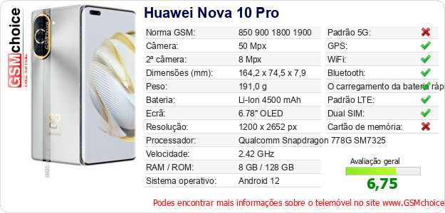 Huawei Nova 10 Pro Especificações técnicas do telemóvel Huawei Nova 10 Pro Especificações técnicas do telemóvel