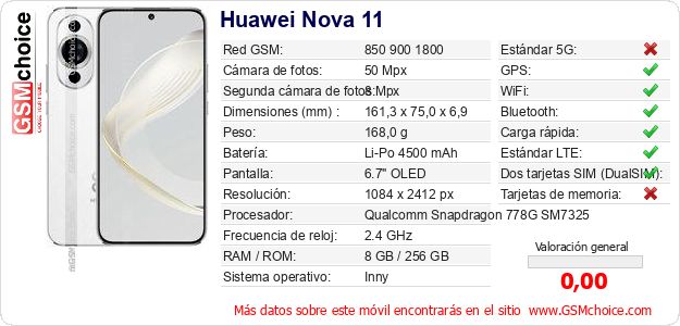 Huawei Nova 11 Datos técnicos del móvil Huawei Nova 11 Datos técnicos del móvil