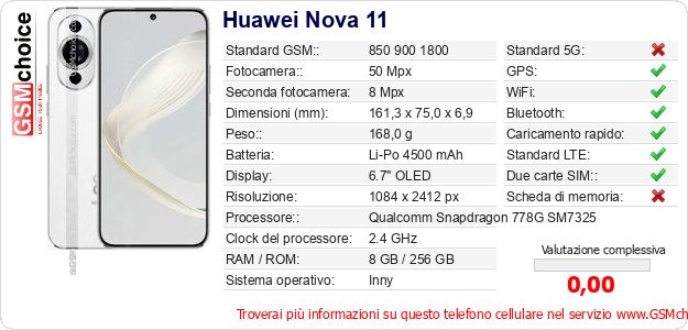 Huawei Nova 11 Dati tecnici di telefono cellulare 