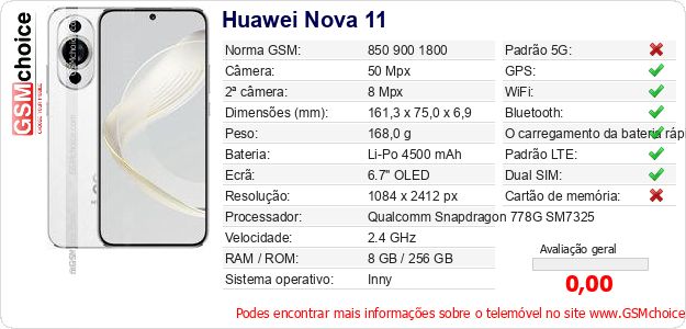 Huawei Nova 11 Especificações técnicas do telemóvel Huawei Nova 11 Especificações técnicas do telemóvel