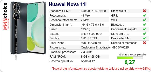 Huawei Nova 11i Dati tecnici di telefono cellulare Huawei Nova 11i Dati tecnici di telefono cellulare
