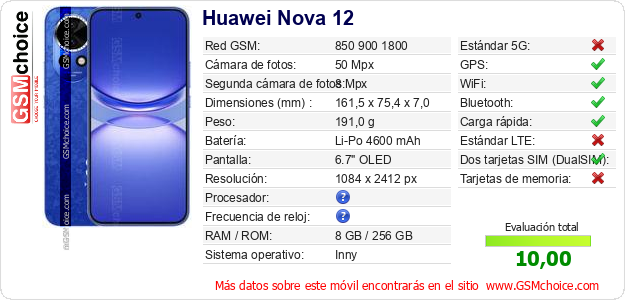 Huawei Nova 12 Datos técnicos del móvil Huawei Nova 12 Datos técnicos del móvil