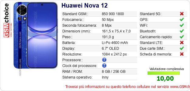 Huawei Nova 12 Dati tecnici di telefono cellulare 